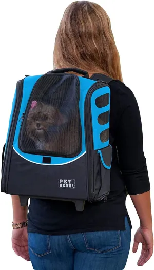 Pet Gear I-GO2 Roller Backpack, Travel Carrier, Car Seat for Cats/Dogs, Mesh Ventilation, Included Tether, Telescoping Handle, Storage Pouch, 2 Models, Available 12 Colors