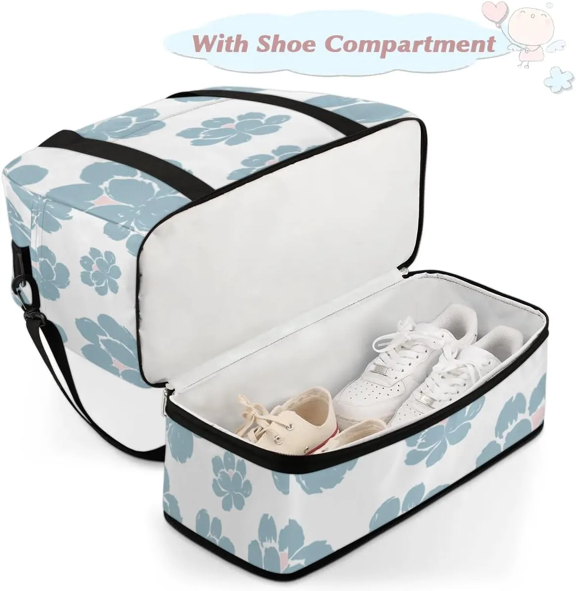 Petals Pattern Sports Gym Bag with Shoes Compartment Foldable Travel Duffel Bag Dry Wet Separated Sports Tote Workout Weekender Overnight Bag for Women Yoga Dance Work Training Handbag