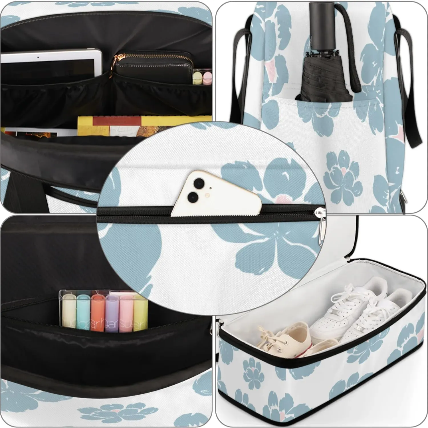 Petals Pattern Sports Gym Bag with Shoes Compartment Foldable Travel Duffel Bag Dry Wet Separated Sports Tote Workout Weekender Overnight Bag for Women Yoga Dance Work Training Handbag