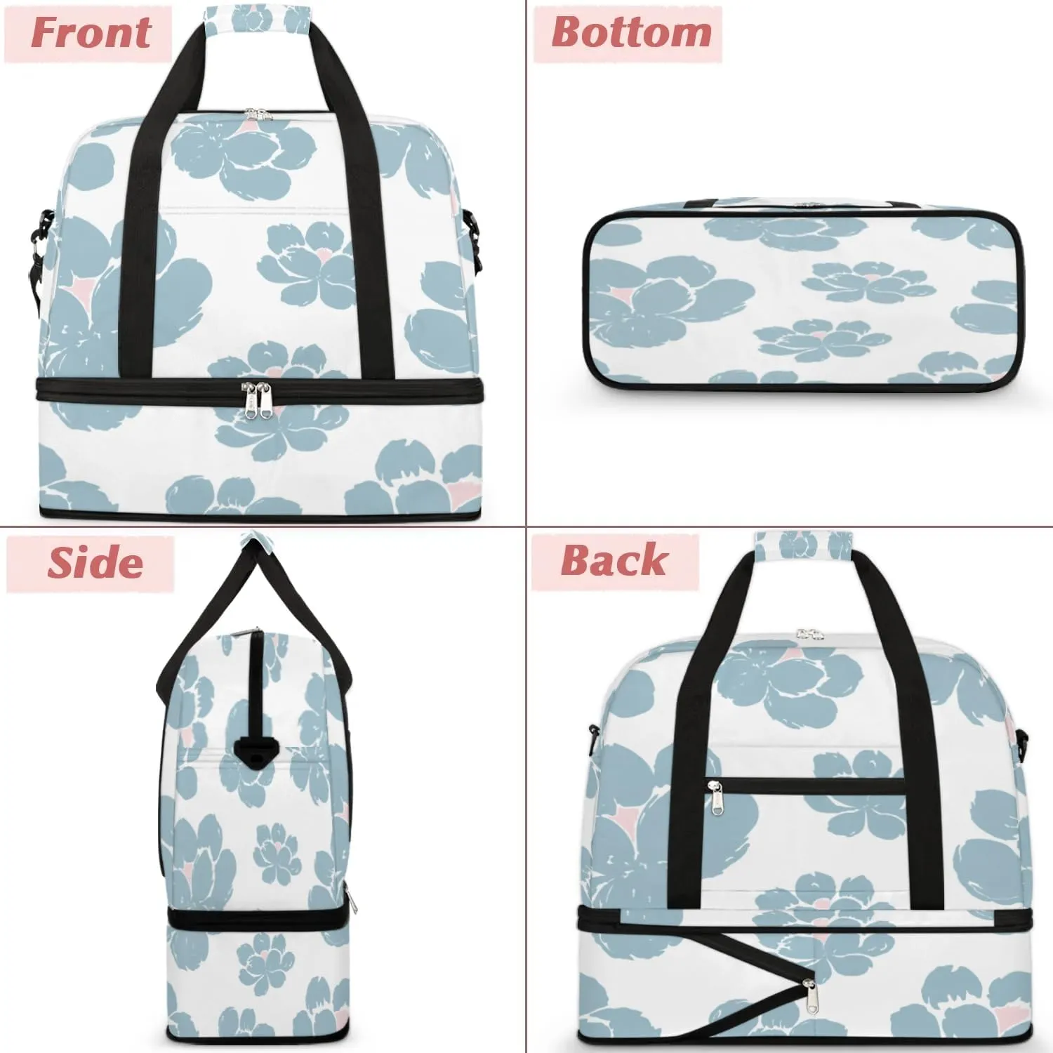 Petals Pattern Sports Gym Bag with Shoes Compartment Foldable Travel Duffel Bag Dry Wet Separated Sports Tote Workout Weekender Overnight Bag for Women Yoga Dance Work Training Handbag