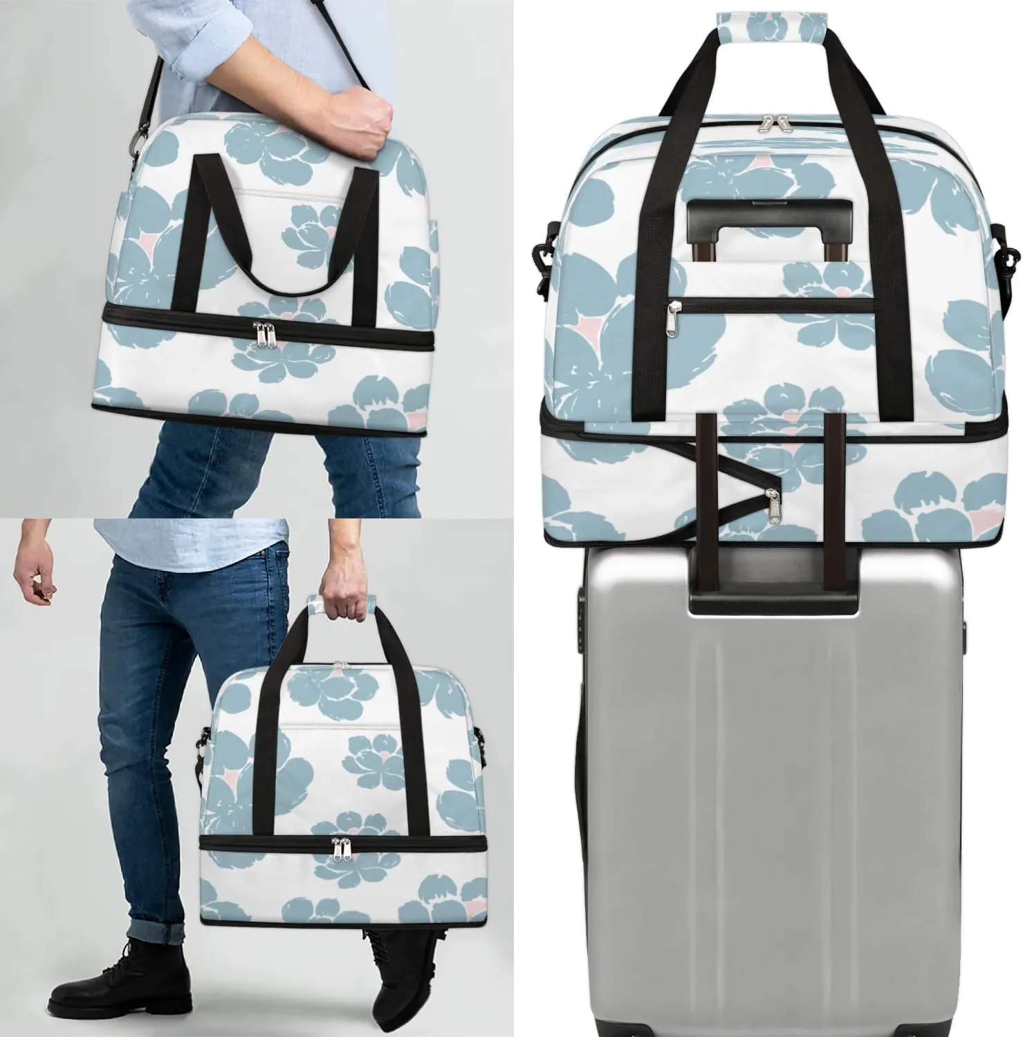 Petals Pattern Sports Gym Bag with Shoes Compartment Foldable Travel Duffel Bag Dry Wet Separated Sports Tote Workout Weekender Overnight Bag for Women Yoga Dance Work Training Handbag