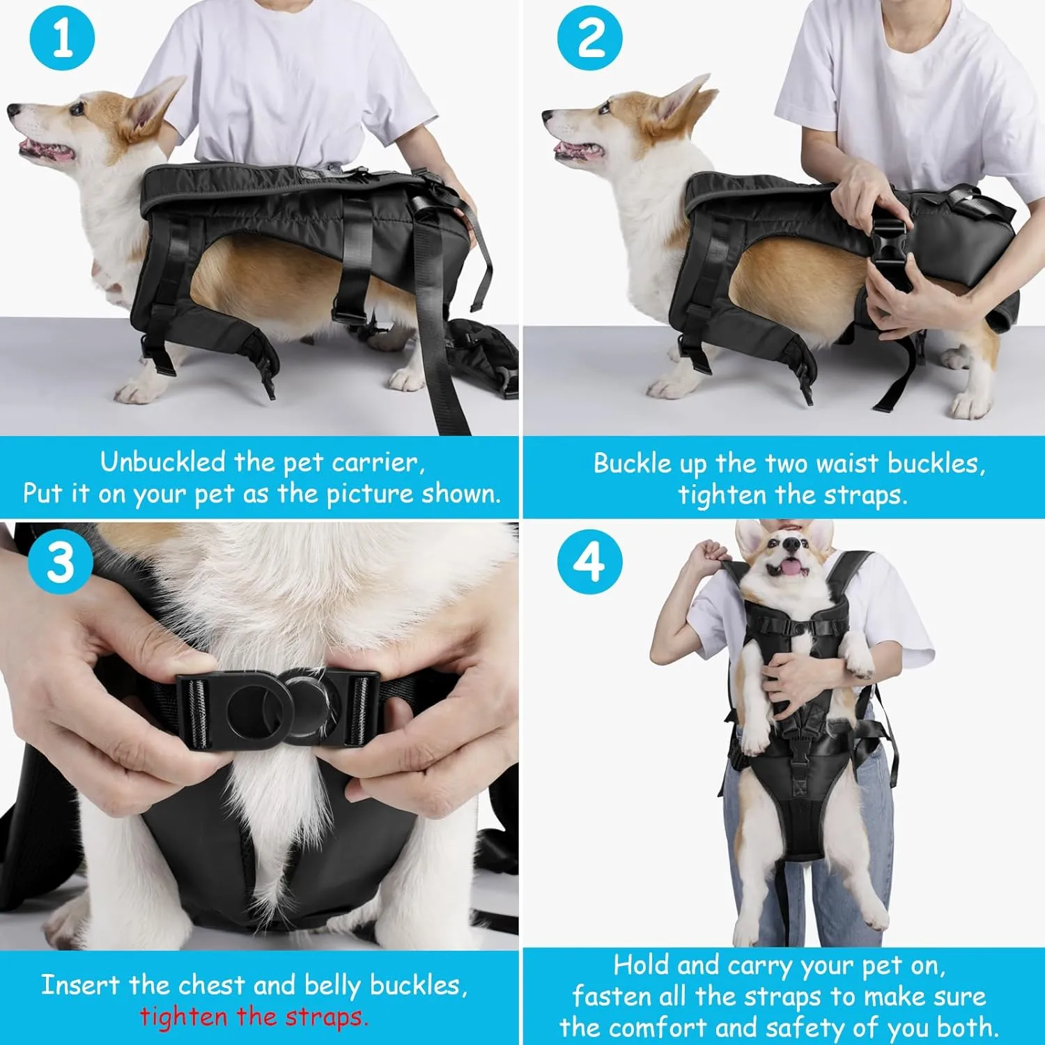 PetBonus Pet Front Dog Carrier Backpacks, Adjustable Dog Backpack Carrier, Legs Out Easy-fit Dog Chest Carrier for Medium Small Dogs, Hands Free Dog Front Carrier for Hiking, Cycling (Black, S)
