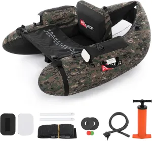 PEXMOR Inflatable Fishing Float Tube, Float Tubes for Fishing w/Rod Holder | Fish Ruler | Pump | Carry Bag | Adjustable Straps| Storage Pockets, 350LBS Capacity Fly Fishing Belly Boat