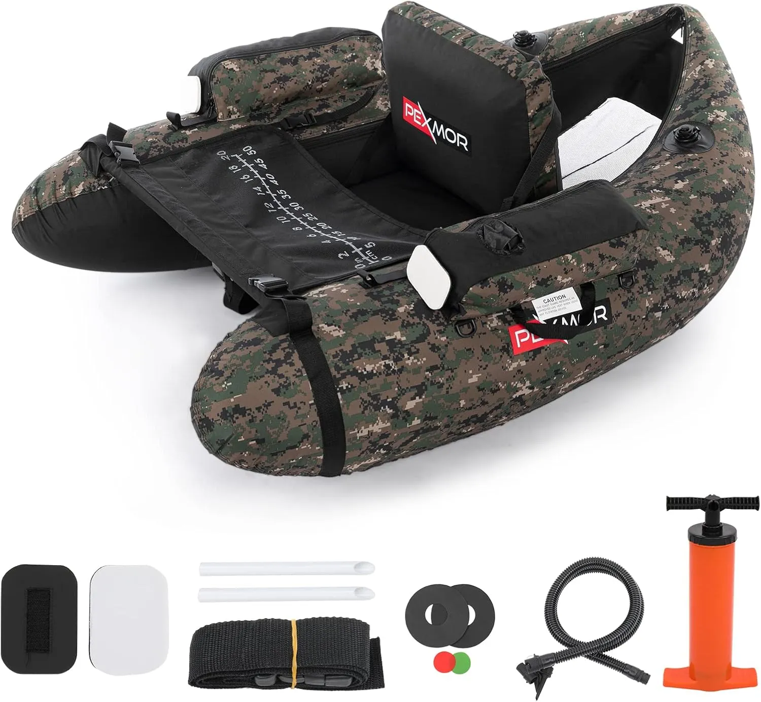 PEXMOR Inflatable Fishing Float Tube, Float Tubes for Fishing w/Rod Holder | Fish Ruler | Pump | Carry Bag | Adjustable Straps| Storage Pockets, 350LBS Capacity Fly Fishing Belly Boat