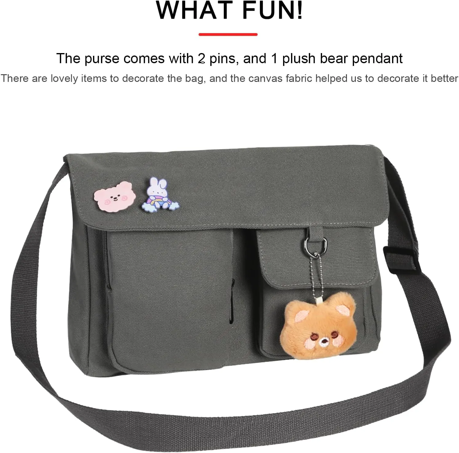 Phaoullzon Kawaii Crossbody Bag Cute Messenger Bags Canvas Shoulder Purse Gifts for Teens