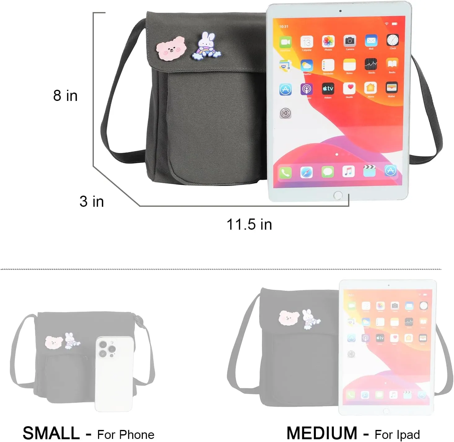 Phaoullzon Kawaii Crossbody Bag Cute Messenger Bags Canvas Shoulder Purse Gifts for Teens