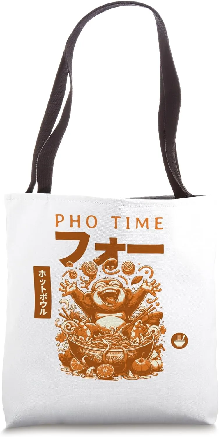 Pho Time Fun with Kawaii Monkey Design Tee Tote Bag