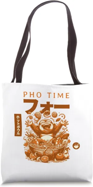 Pho Time Fun with Kawaii Monkey Design Tee Tote Bag