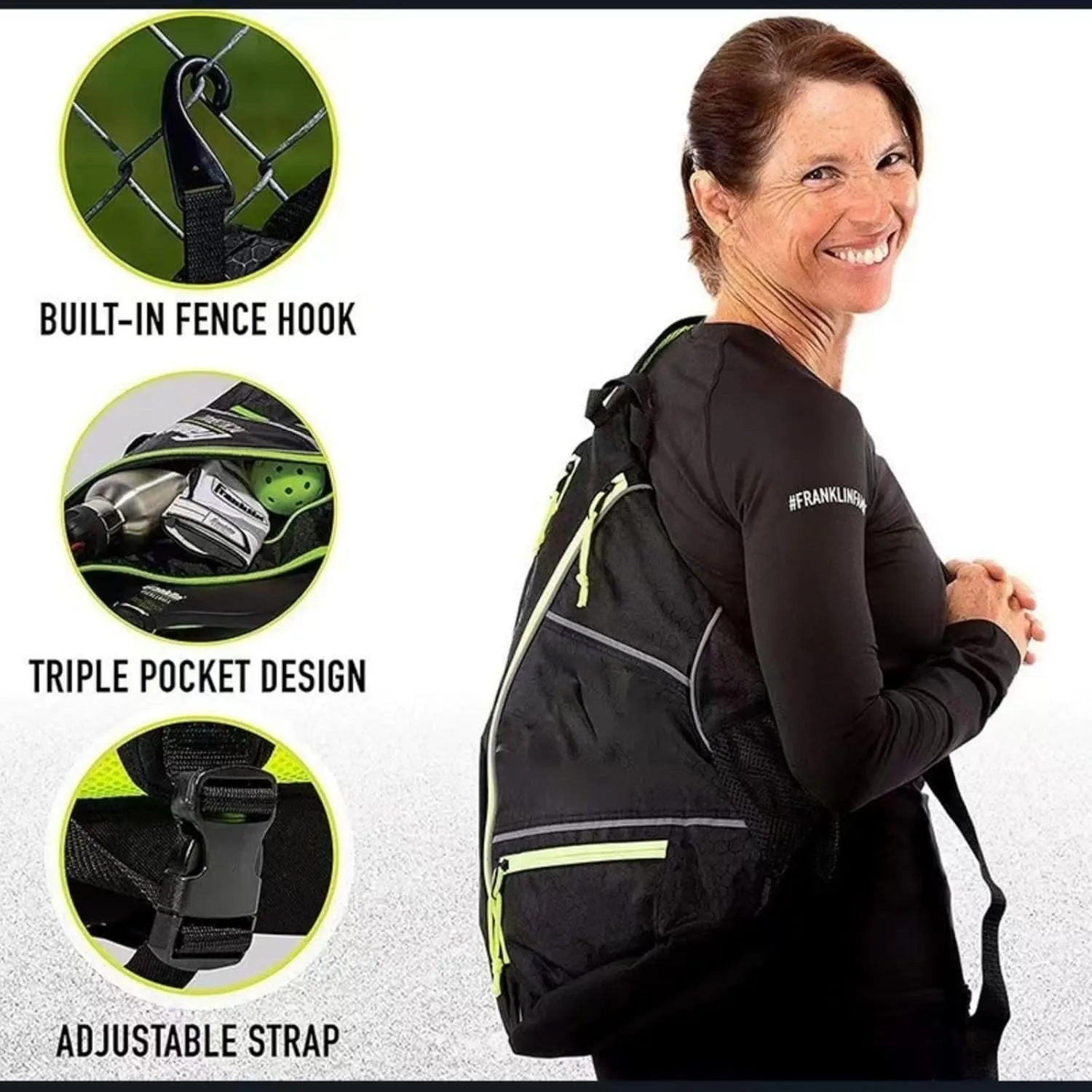 Pickleball Bag Unisex,Adjustable Sling Backpack W,Fence Hook & Dry Pocket,Holds 4 Paddles, Secure Pocket,Tennis Court & Travel Essentials