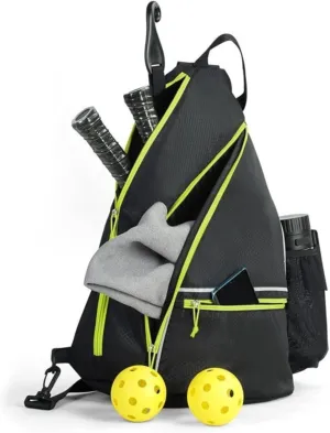 Pickleball Bag Unisex,Adjustable Sling Backpack W,Fence Hook & Dry Pocket,Holds 4 Paddles, Secure Pocket,Tennis Court & Travel Essentials