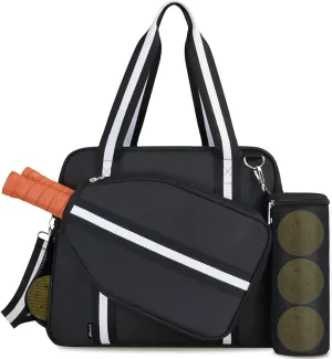 Pickleball Tote Bag for Women Men with Paddle Cover Pocket External Ball Bag and Adjustable Shoulder Strap Fence Hook
