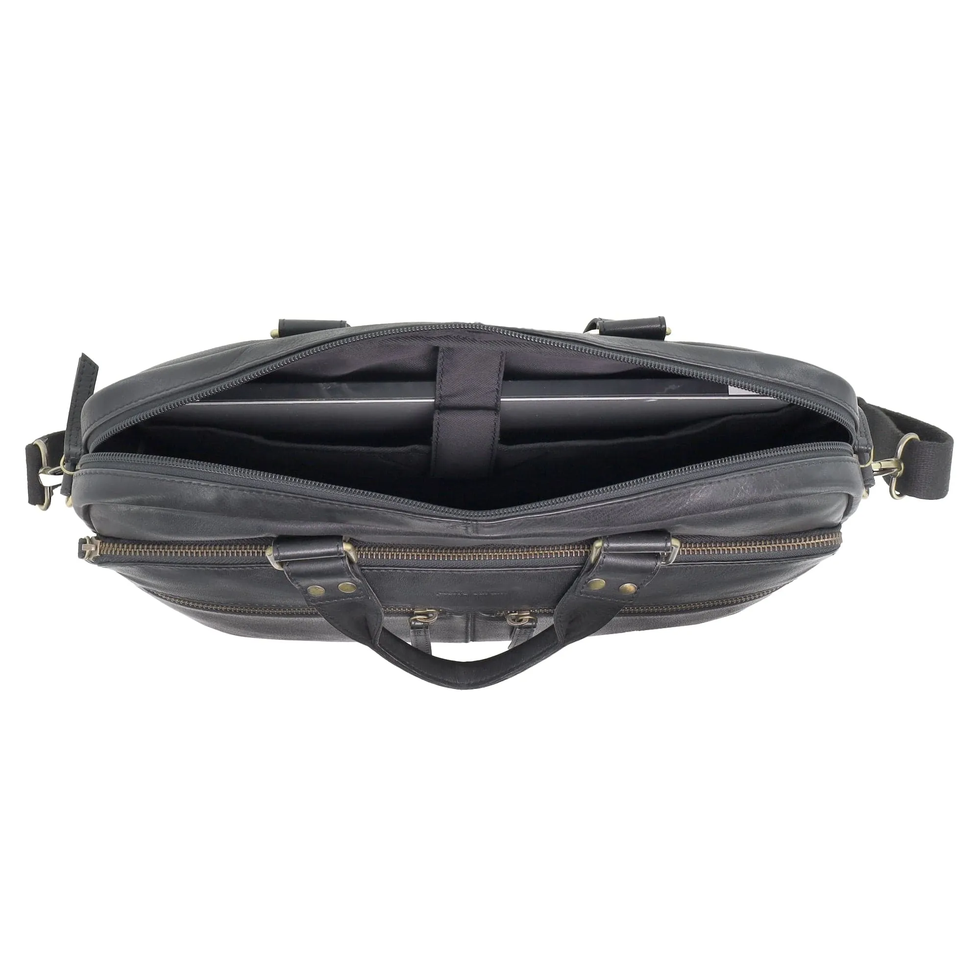 Pierre Cardin Multi-Compartment Leather Computer Bag in Black