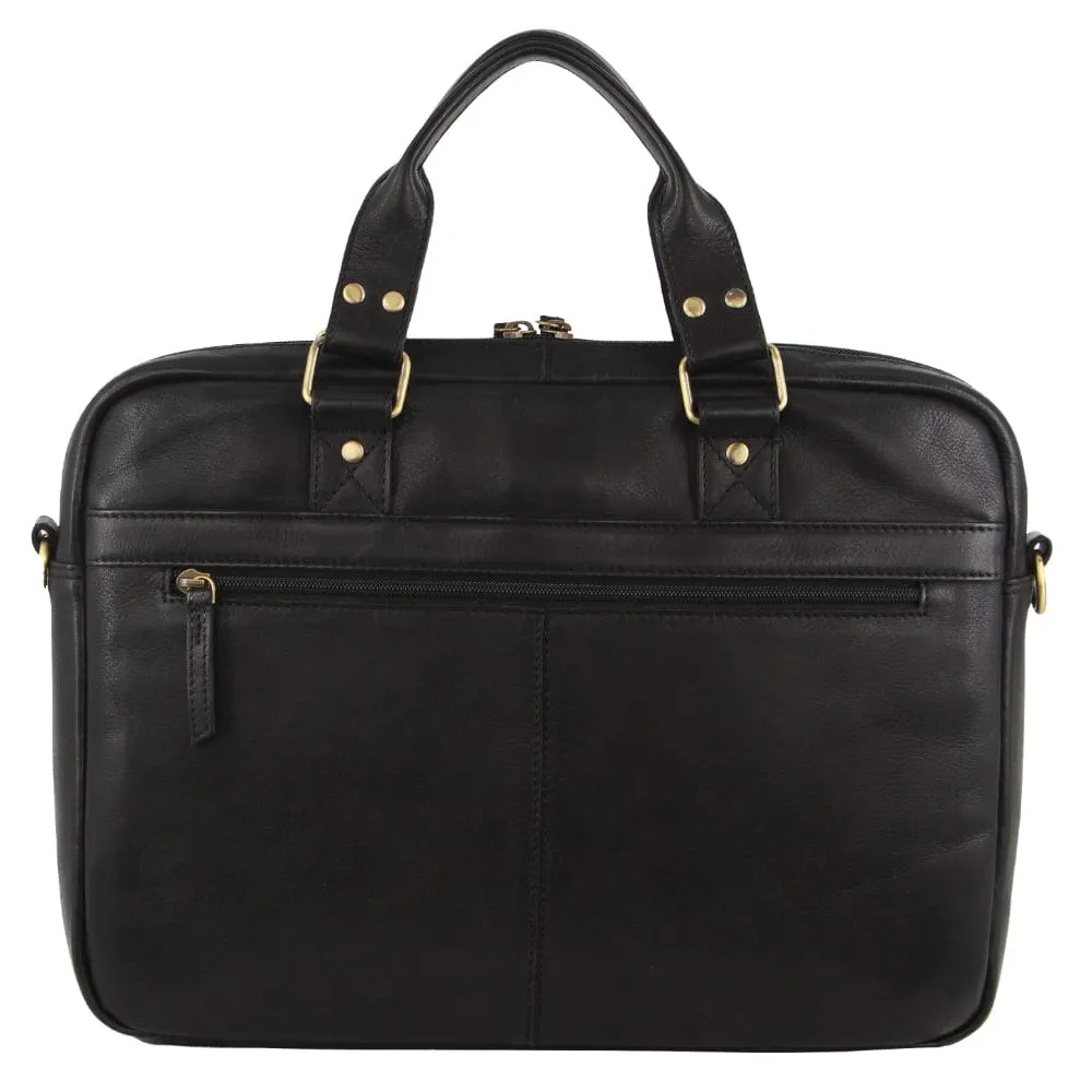 Pierre Cardin Multi-Compartment Leather Computer Bag in Black