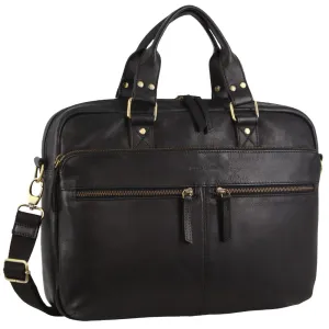 Pierre Cardin Multi-Compartment Leather Computer Bag in Black