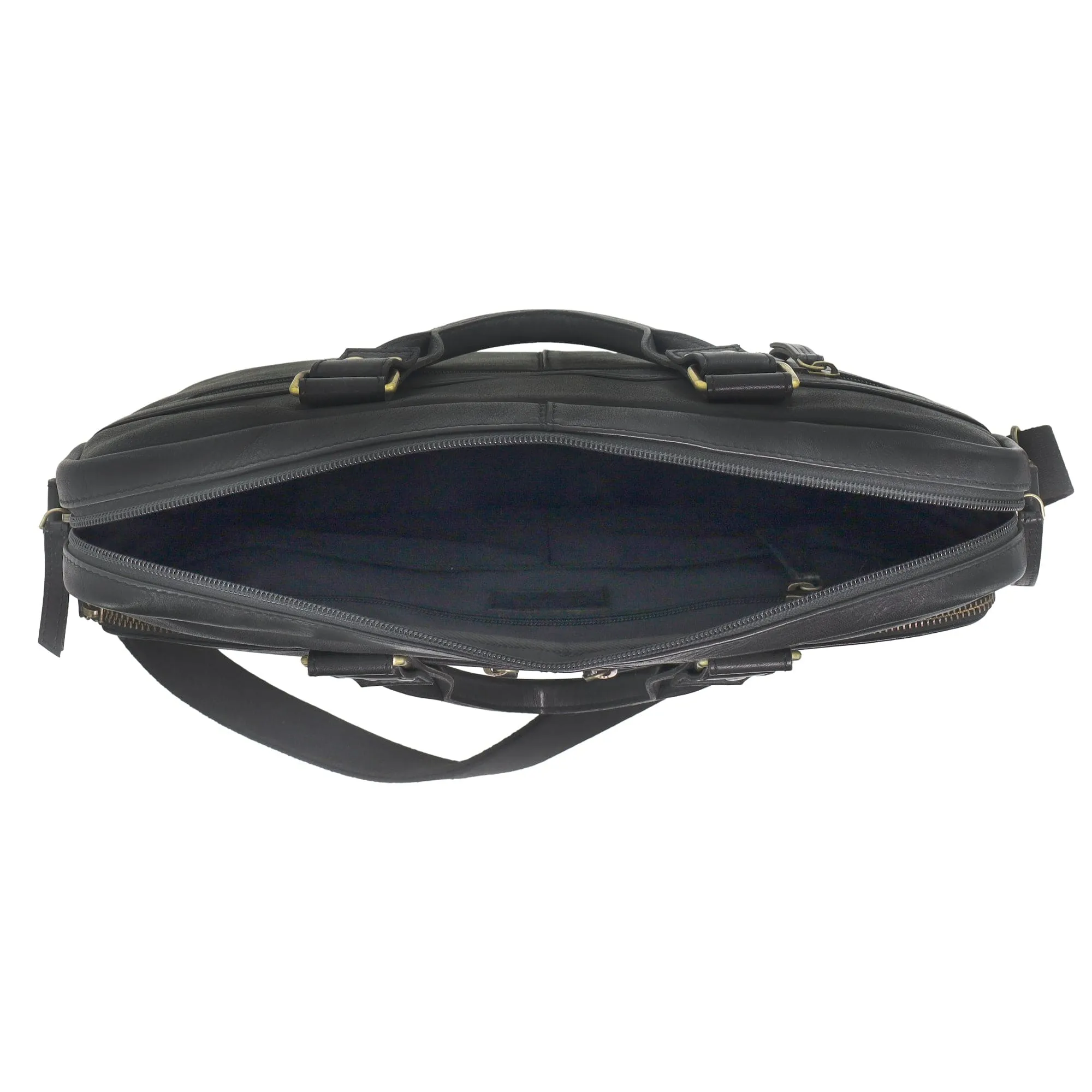 Pierre Cardin Multi-Compartment Leather Computer Bag in Black