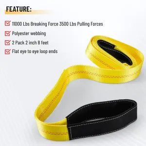 Pindex 2 Pack 2" x 8' Web Lifting Sling 11000 Lbs Breaking Force 3500 Lbs Pulling Forces Lift Sling Straps for Rocks Trees Mowers Tool Boxes in Trailers Tractors Trucks, Yellow