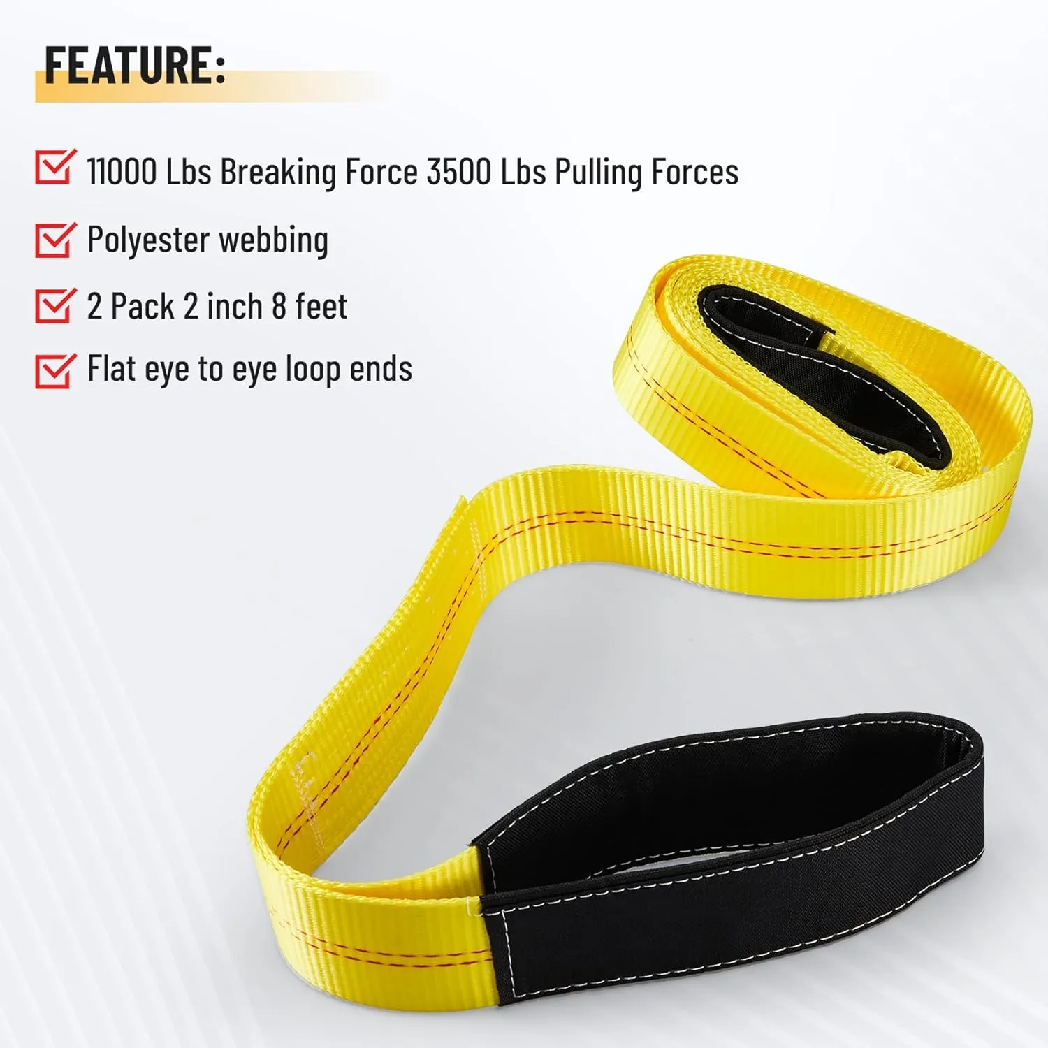 Pindex 2 Pack 2" x 8' Web Lifting Sling 11000 Lbs Breaking Force 3500 Lbs Pulling Forces Lift Sling Straps for Rocks Trees Mowers Tool Boxes in Trailers Tractors Trucks, Yellow
