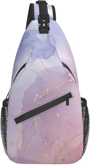 Pink Marble Sling Bag Unisex Crossbody Backpack Travel Hiking Casual Chest Bags Lightweight Fashion Chest Daypack