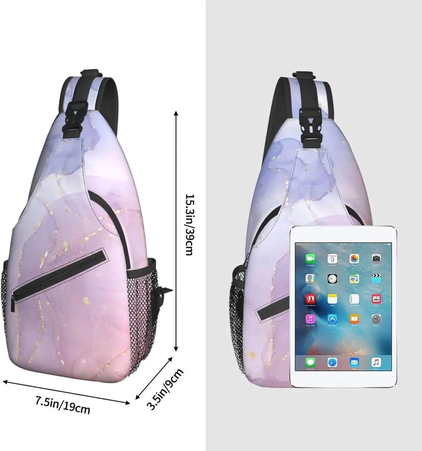 Pink Marble Sling Bag Unisex Crossbody Backpack Travel Hiking Casual Chest Bags Lightweight Fashion Chest Daypack