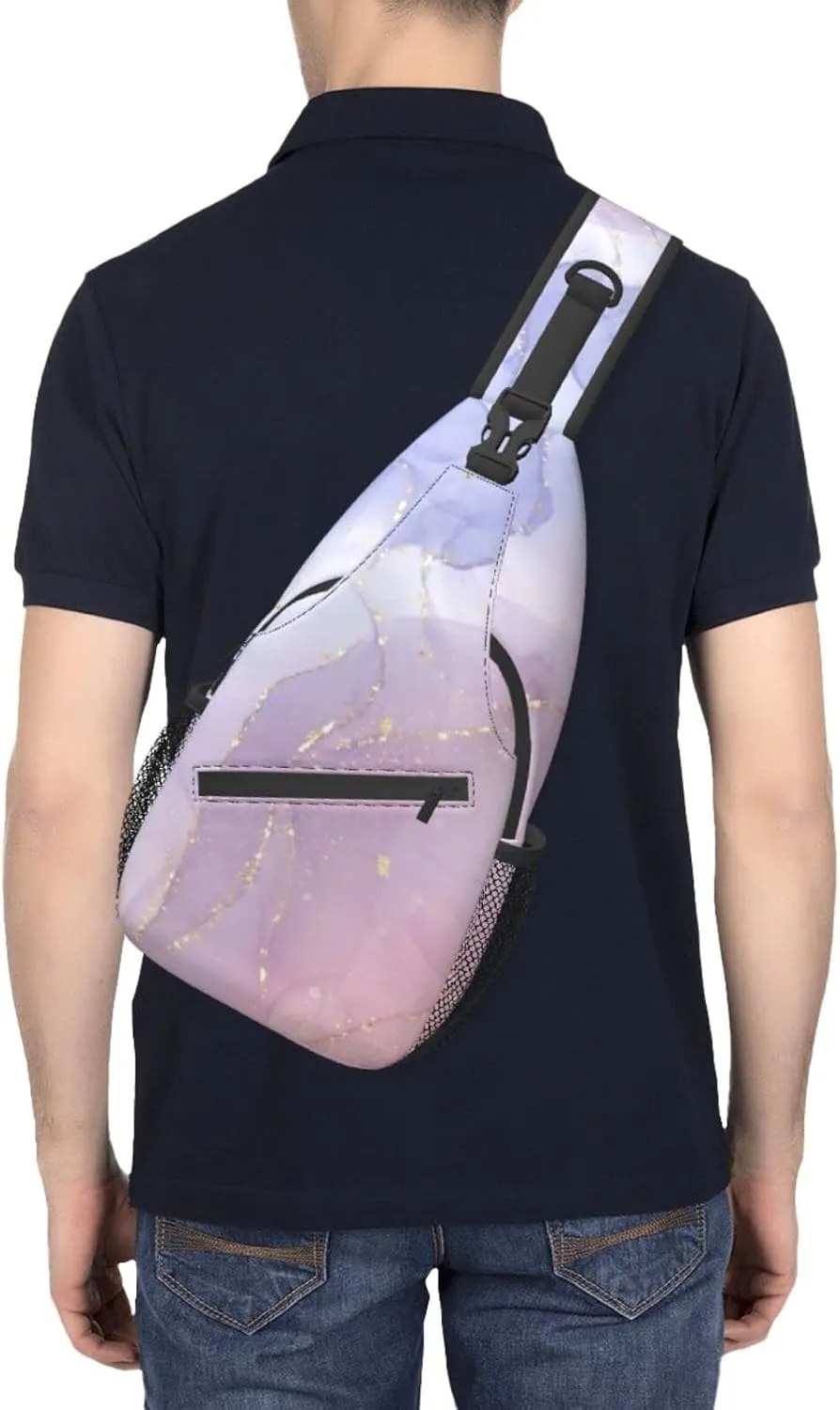 Pink Marble Sling Bag Unisex Crossbody Backpack Travel Hiking Casual Chest Bags Lightweight Fashion Chest Daypack