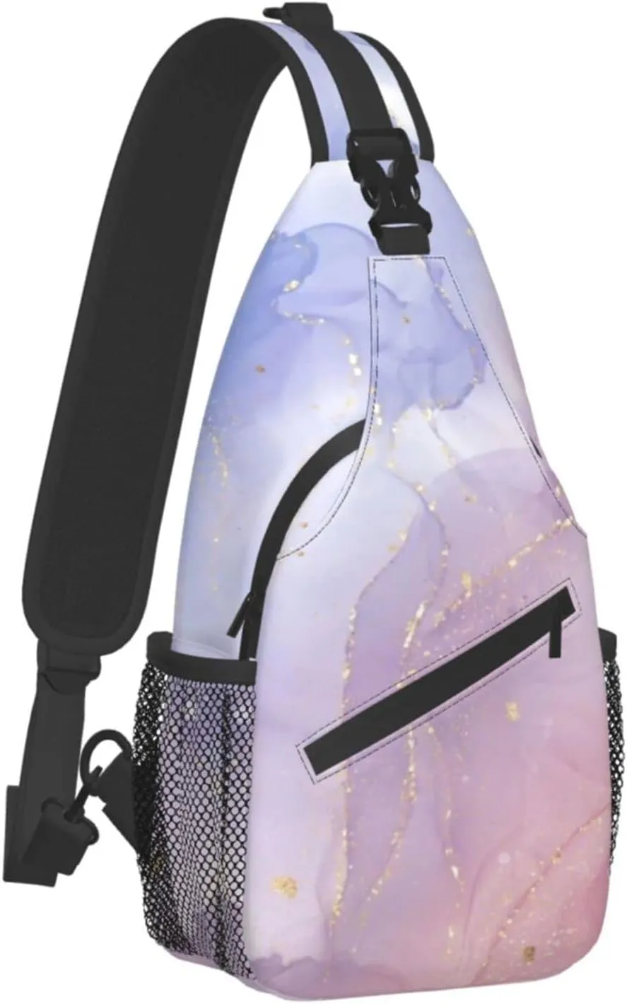 Pink Marble Sling Bag Unisex Crossbody Backpack Travel Hiking Casual Chest Bags Lightweight Fashion Chest Daypack
