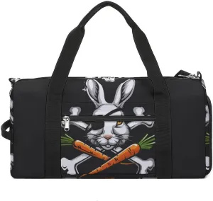 Pirate Bunny Rabbit Bone Carrot Easter Gym Sport Bag Travel Duffel Bags Tote with Shoe Compartment Water Resistant Pouch Unisex