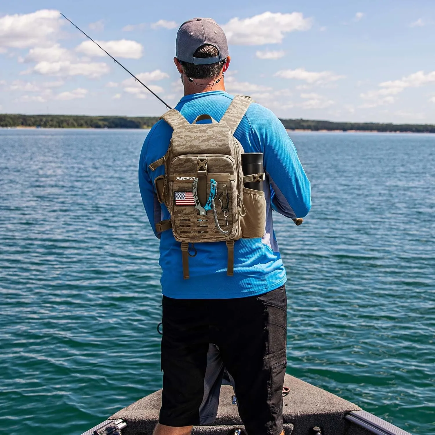 Piscifun Fishing Tackle Backpack with Rod & Gear Holder, Lightweight Fishing Tackle Storage Bag with Protective Rain Cover