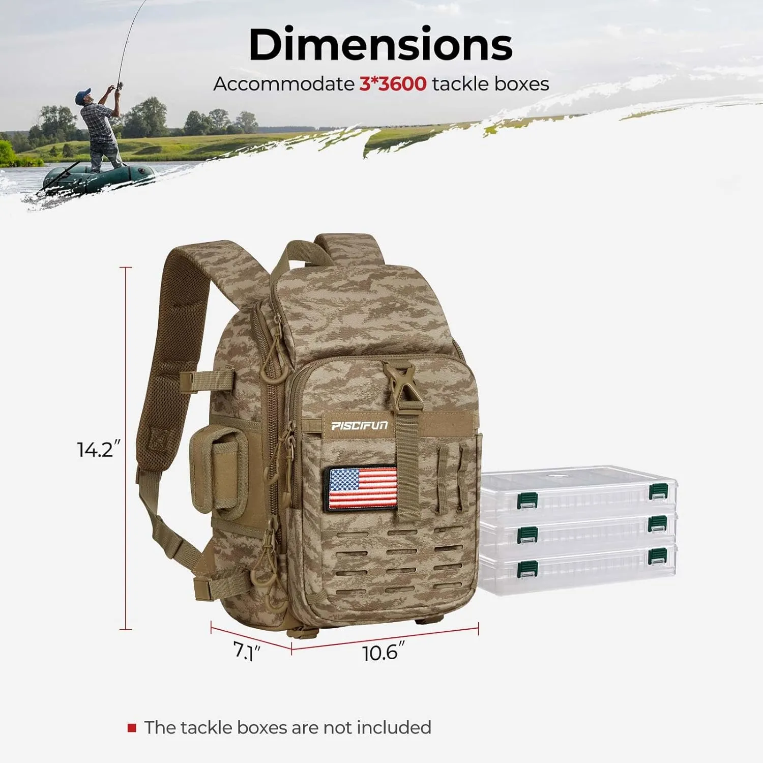 Piscifun Fishing Tackle Backpack with Rod & Gear Holder, Lightweight Fishing Tackle Storage Bag with Protective Rain Cover