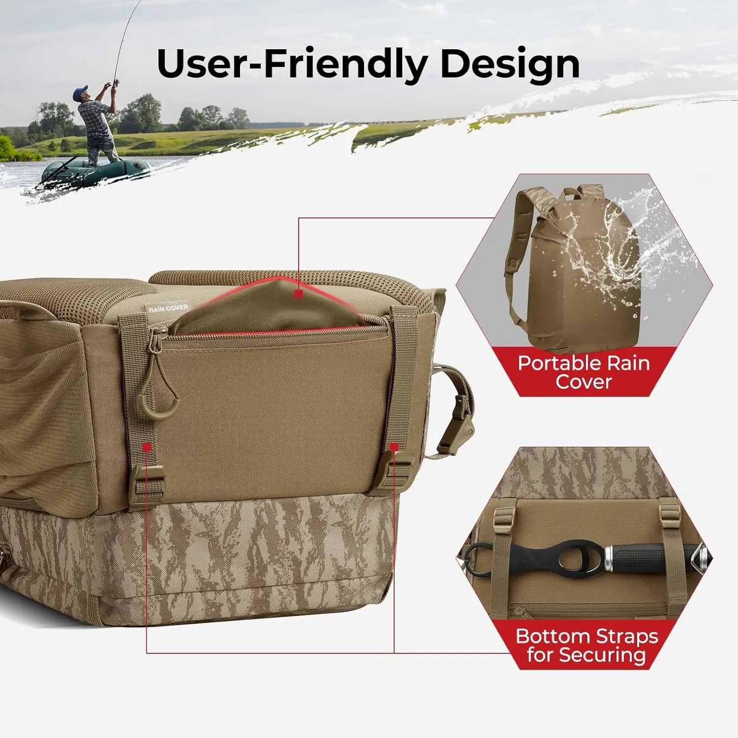 Piscifun Fishing Tackle Backpack with Rod & Gear Holder, Lightweight Fishing Tackle Storage Bag with Protective Rain Cover