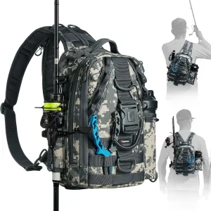 Piscifun Fishing Tackle Backpack with Rod & Gear Holder, Lightweight Outdoor Water-Resistant Fishing Shoulder Storage Bag