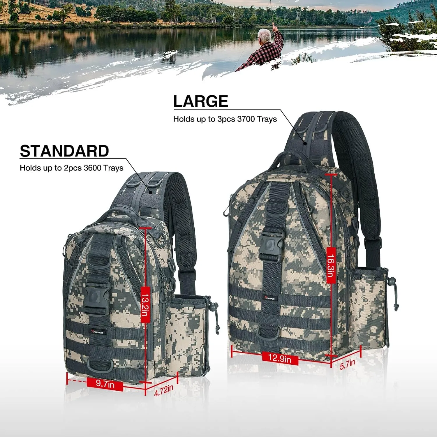 Piscifun Fishing Tackle Backpack with Rod & Gear Holder, Lightweight Outdoor Water-Resistant Fishing Shoulder Storage Bag