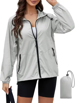PITINAN Rain Jacket Women Waterproof Lightweight Jacket With Hood Packable Raincoat with Pockets S-XXL