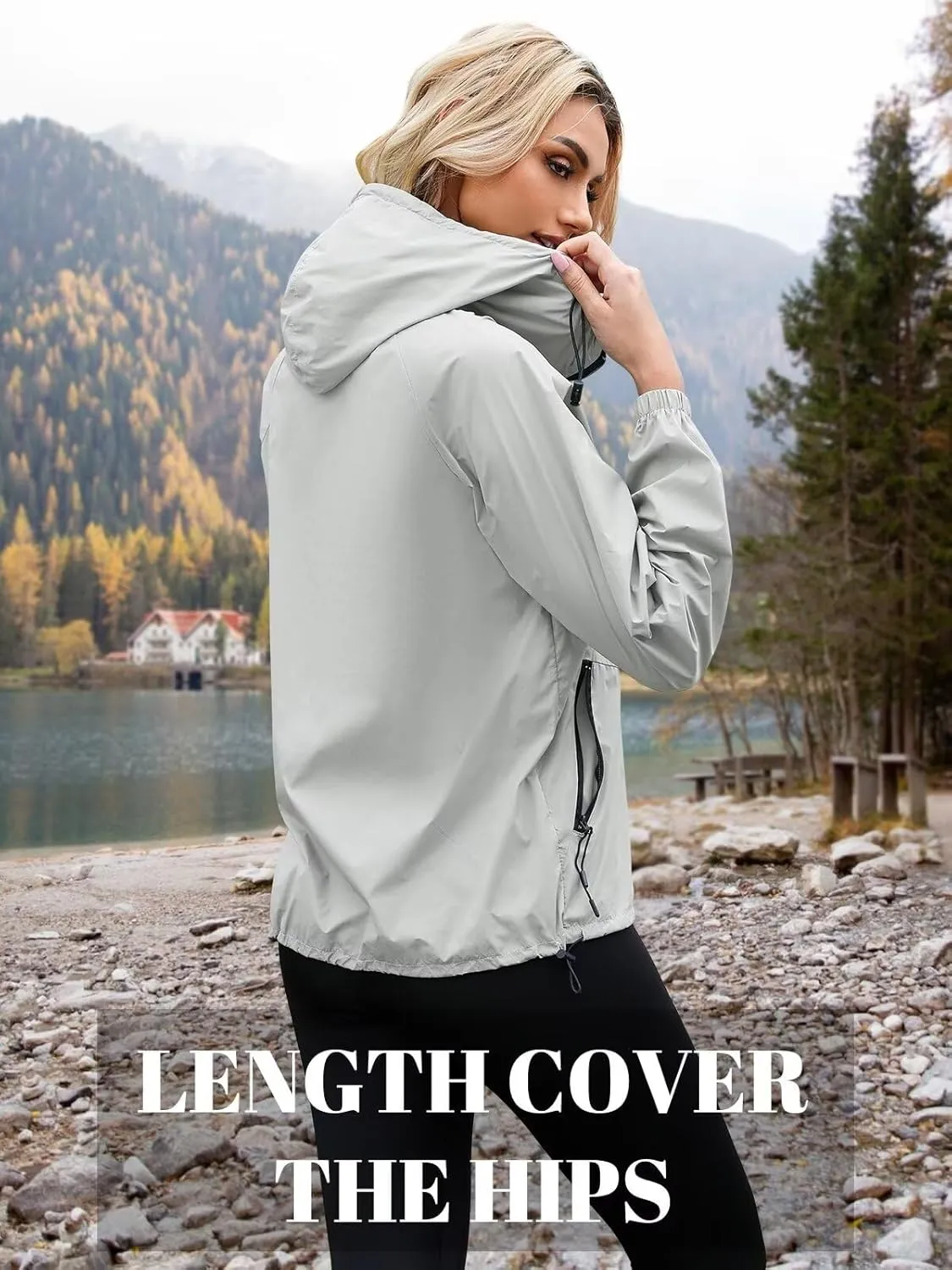 PITINAN Rain Jacket Women Waterproof Lightweight Jacket With Hood Packable Raincoat with Pockets S-XXL
