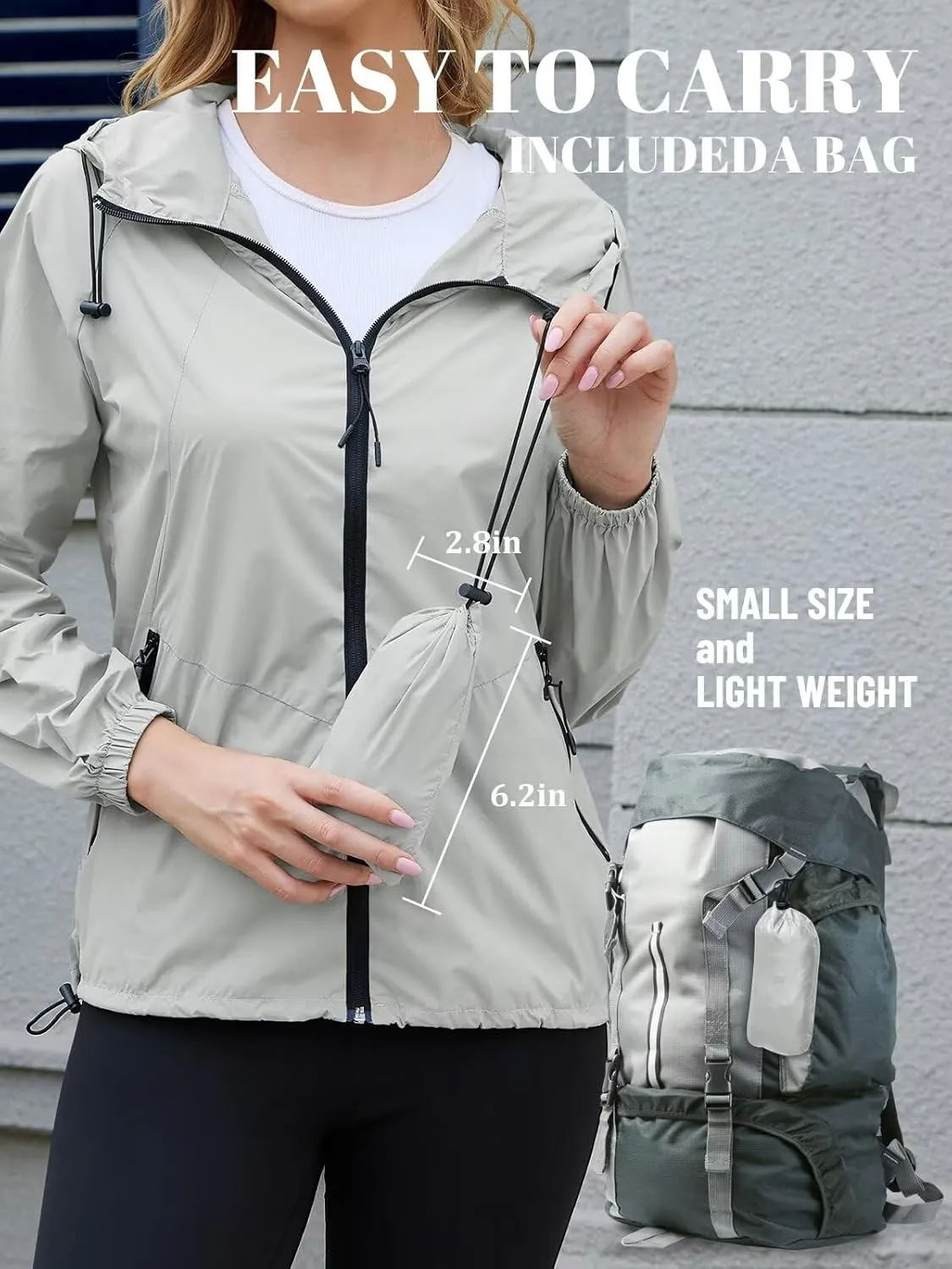 PITINAN Rain Jacket Women Waterproof Lightweight Jacket With Hood Packable Raincoat with Pockets S-XXL