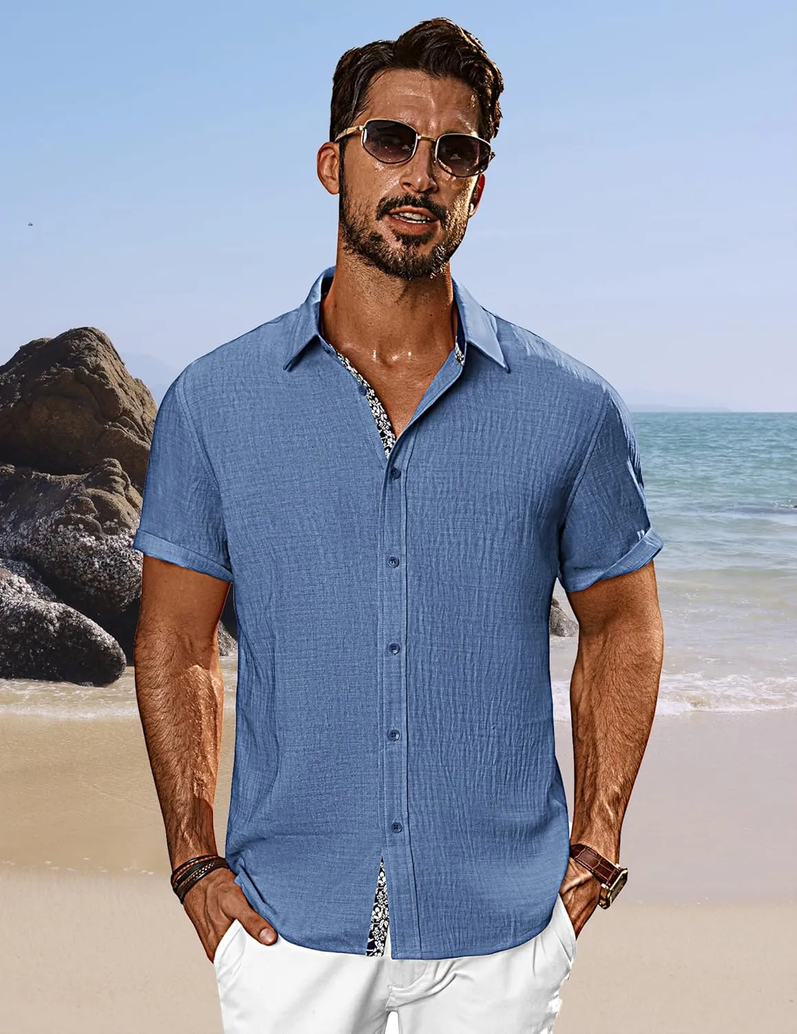 PJ PAUL JONES Mens Short Sleeve Button Down Shirts Casual Beach Summer Vacation Shirts