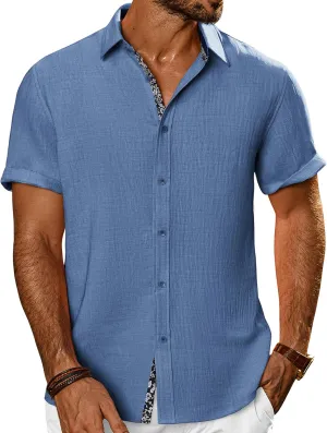 PJ PAUL JONES Mens Short Sleeve Button Down Shirts Casual Beach Summer Vacation Shirts