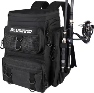 PLUSINNO Fishing Backpack With Rod Holder, 42L Water-Resistant Fishing Gear Tackle Box Backpack, Fishing Tackle Bag For Men
