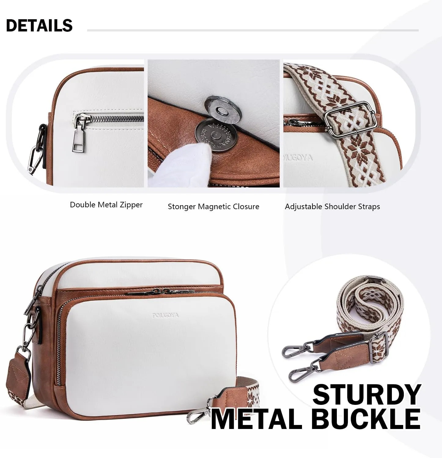 POIUGOYA Crossbody Purses for Women Trendy,Vegan Leather Medium Crossbody Bag,Women's Crossbody Travel Purse Built in Wallet