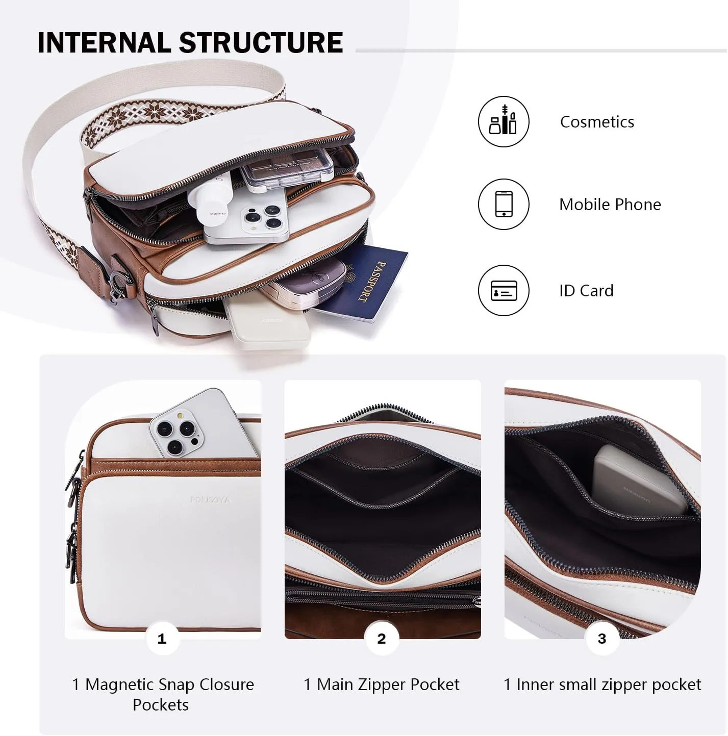 POIUGOYA Crossbody Purses for Women Trendy,Vegan Leather Medium Crossbody Bag,Women's Crossbody Travel Purse Built in Wallet