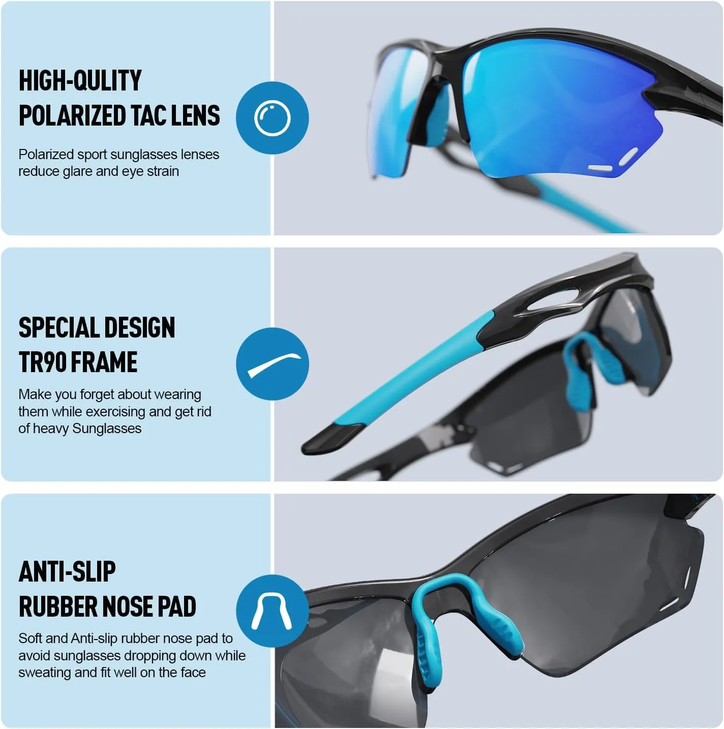 Polarized Sports Sunglasses for Men Women, Idea for Baseball Softball Cycling Fishing Running Golf Glasses TR90 Frame