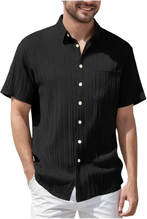 Polo Shirts for Men Mens Summer Textured Shirts Short Sleeve Casual Button Down Shirt Beach Vacation Tops Golf Shirt