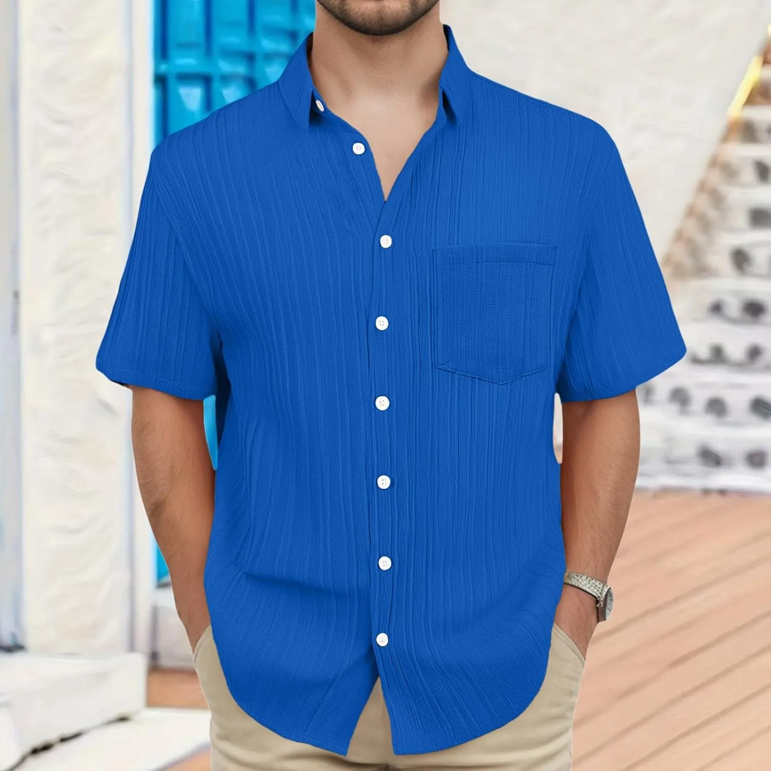Polo Shirts for Men Mens Summer Textured Shirts Short Sleeve Casual Button Down Shirt Beach Vacation Tops Golf Shirt