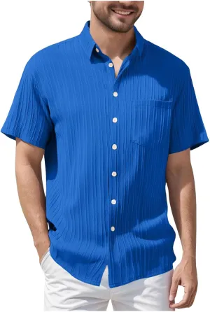 Polo Shirts for Men Mens Summer Textured Shirts Short Sleeve Casual Button Down Shirt Beach Vacation Tops Golf Shirt