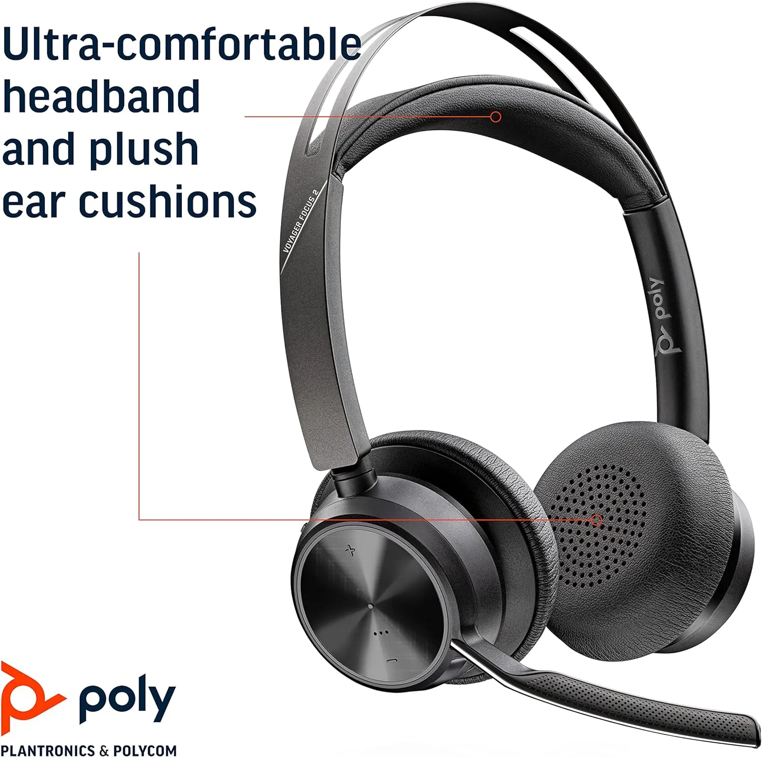 Poly - Voyager Focus 2 UC USB-A Headset (Plantronics) - Bluetooth Dual-Ear (Stereo) Headset with Boom Mic - USB-A PC/Mac Compatible - Active Noise Canceling - Works with Teams, Zoom (Certified) & More