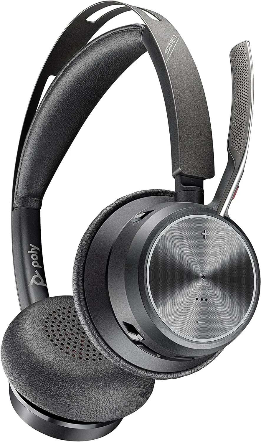 Poly - Voyager Focus 2 UC USB-A Headset (Plantronics) - Bluetooth Dual-Ear (Stereo) Headset with Boom Mic - USB-A PC/Mac Compatible - Active Noise Canceling - Works with Teams, Zoom (Certified) & More