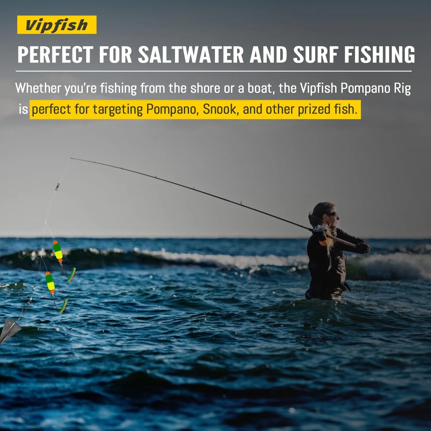 Pompano Rig for Surf Fishing - Pompano Rigs Saltwater for Pompano Bait, Whiting Rigs - Pompano Floats,2/0 Fishing Hooks,Mono line and Crane Swivel Snaps