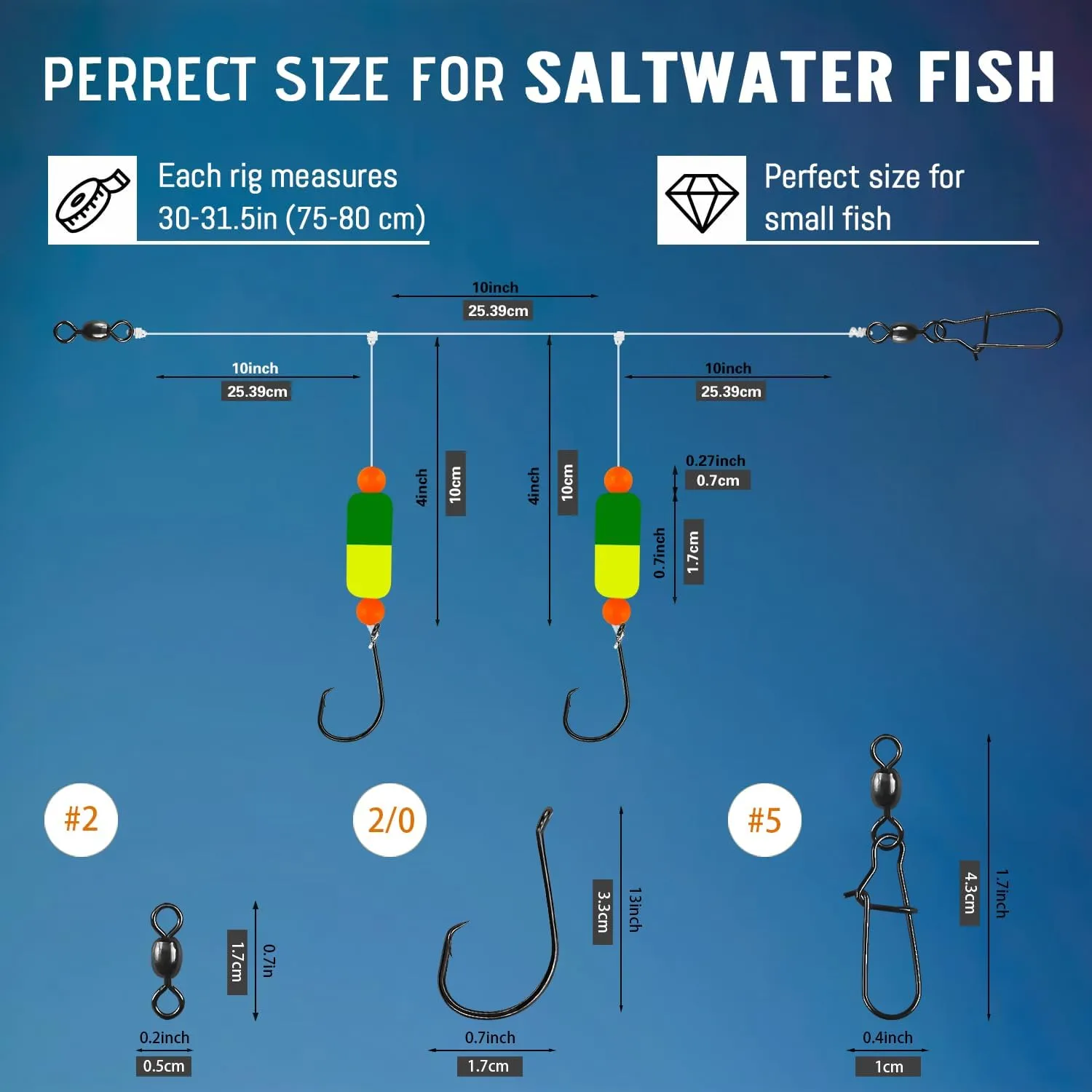 Pompano Rig for Surf Fishing - Pompano Rigs Saltwater for Pompano Bait, Whiting Rigs - Pompano Floats,2/0 Fishing Hooks,Mono line and Crane Swivel Snaps