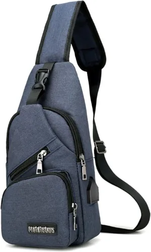 PORRASSO Men Sling Bag Small Shoulder Crossbody Bag with USB Chest Bag Daypack