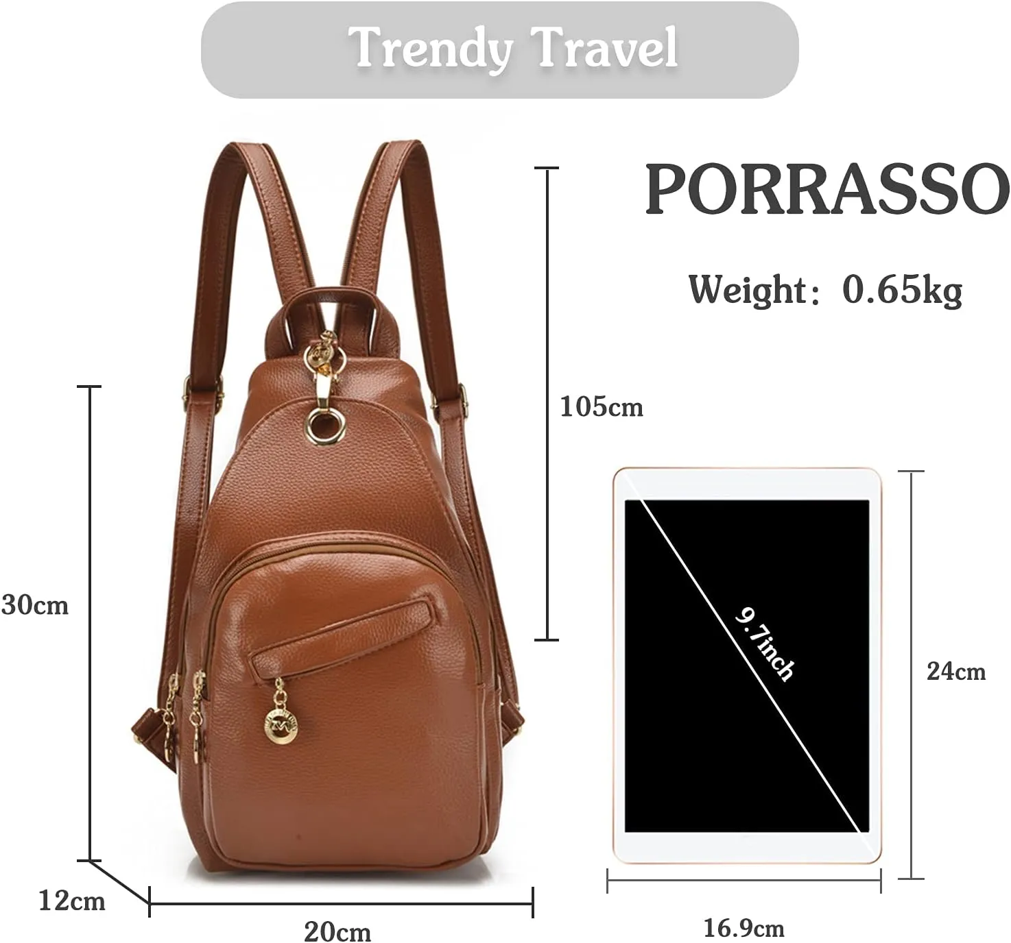 PORRASSO Women Sling Bag Small Backpack Ladies Fashion Shoulder Crossbody Daypack