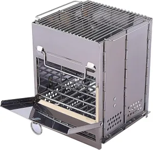 Portable Folding Camping Wood Stove for Outdoor Cooking Sturdy Lightweight Stainless Steel Wood Burning Camp Stove for Backpacking BBQ Picnic